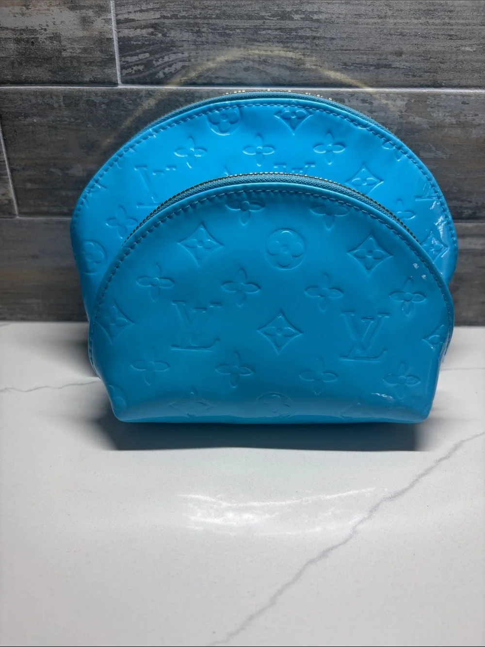 Louis Vuitton Turquoise Vernis Monogram Cosmetic Pouch Set of 4